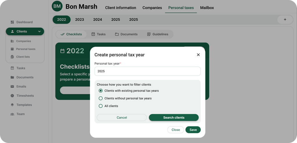 Capture d'ecran de l'ouverture du cycle fiscal