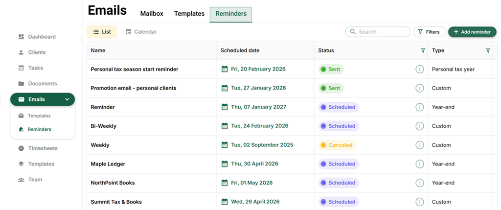 Capture d'ecran de creation d'un rappel