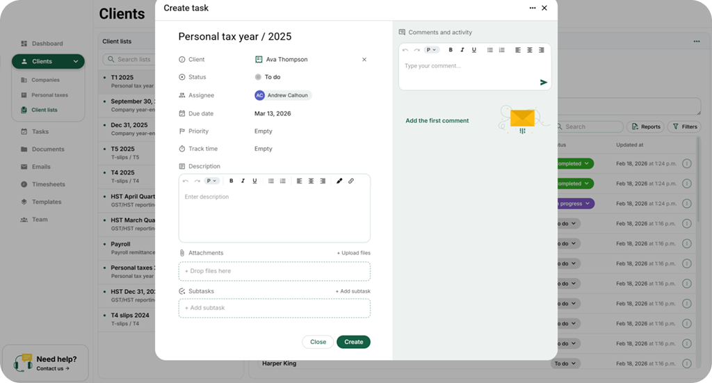 Capture d'ecran d'ajout de taches depuis la liste