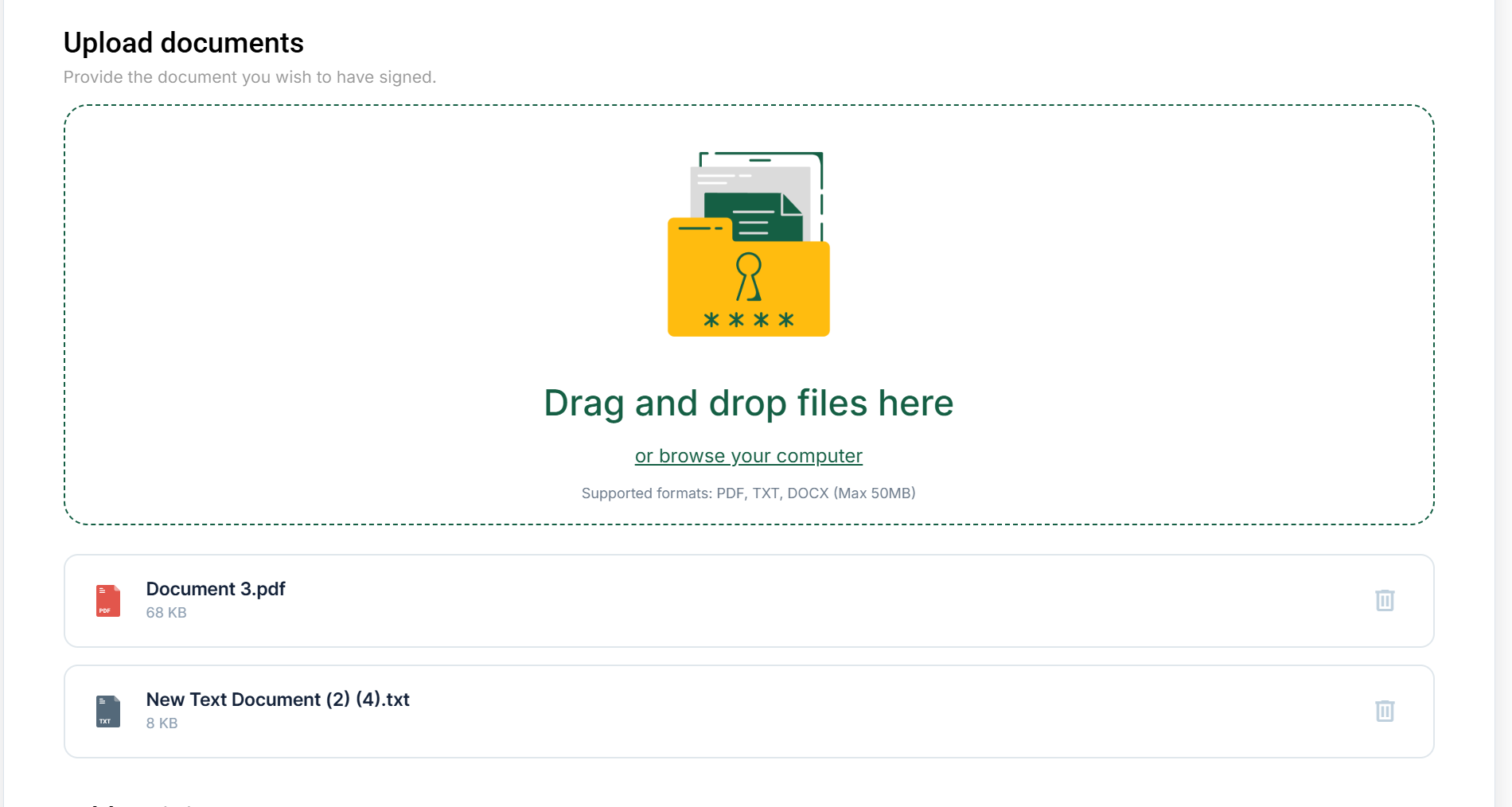 Uploaded documents in Bookwits Sign